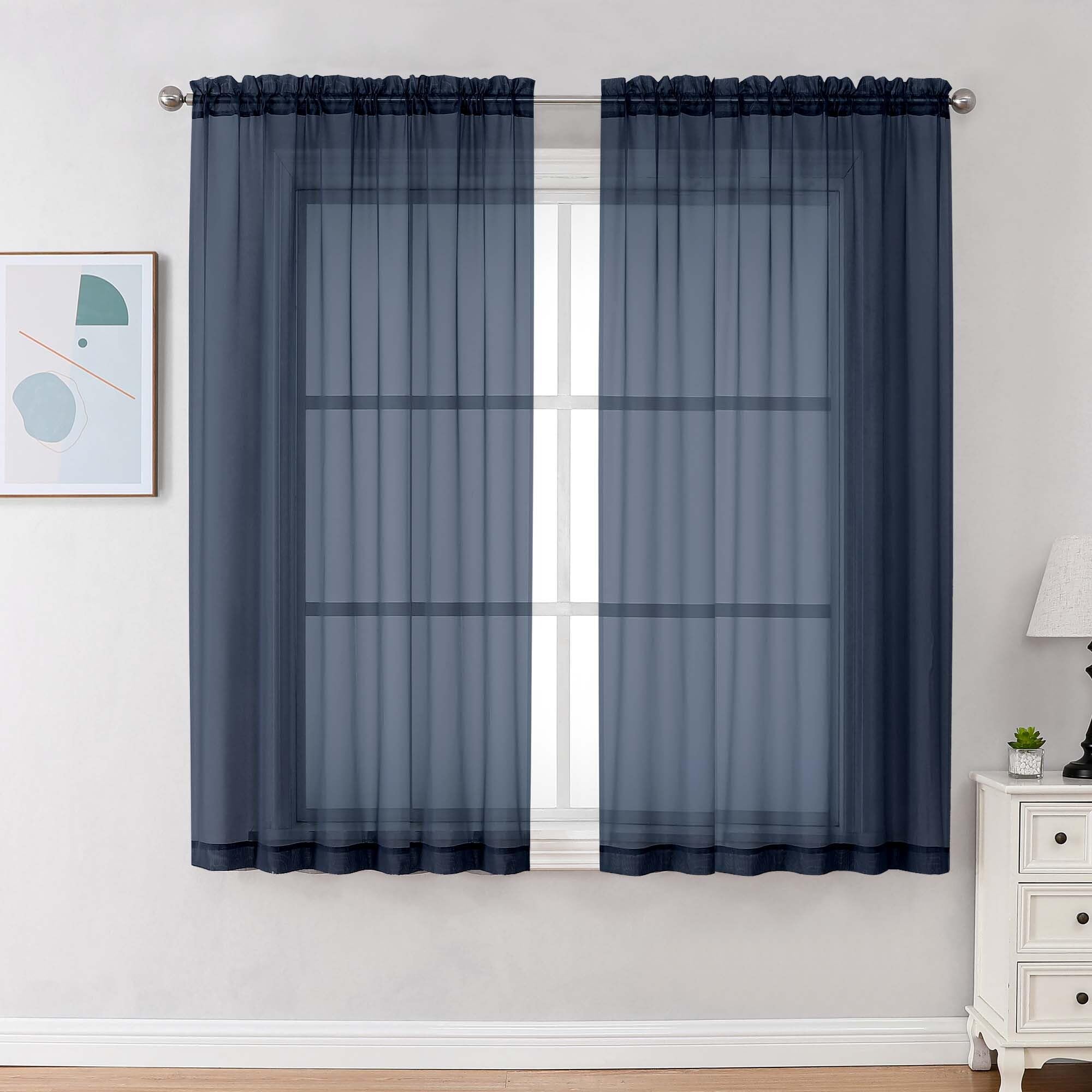 Chyhomenyc Navy Blue Sheer Curtains 63 Inches Long 2 Panels, Light Filtering Bright Lightweight Curtains for Living Room, Soft Gentle Voile Rod Pocket Bedroom Window Drapes, 59Wx63L Inch, 2PCS