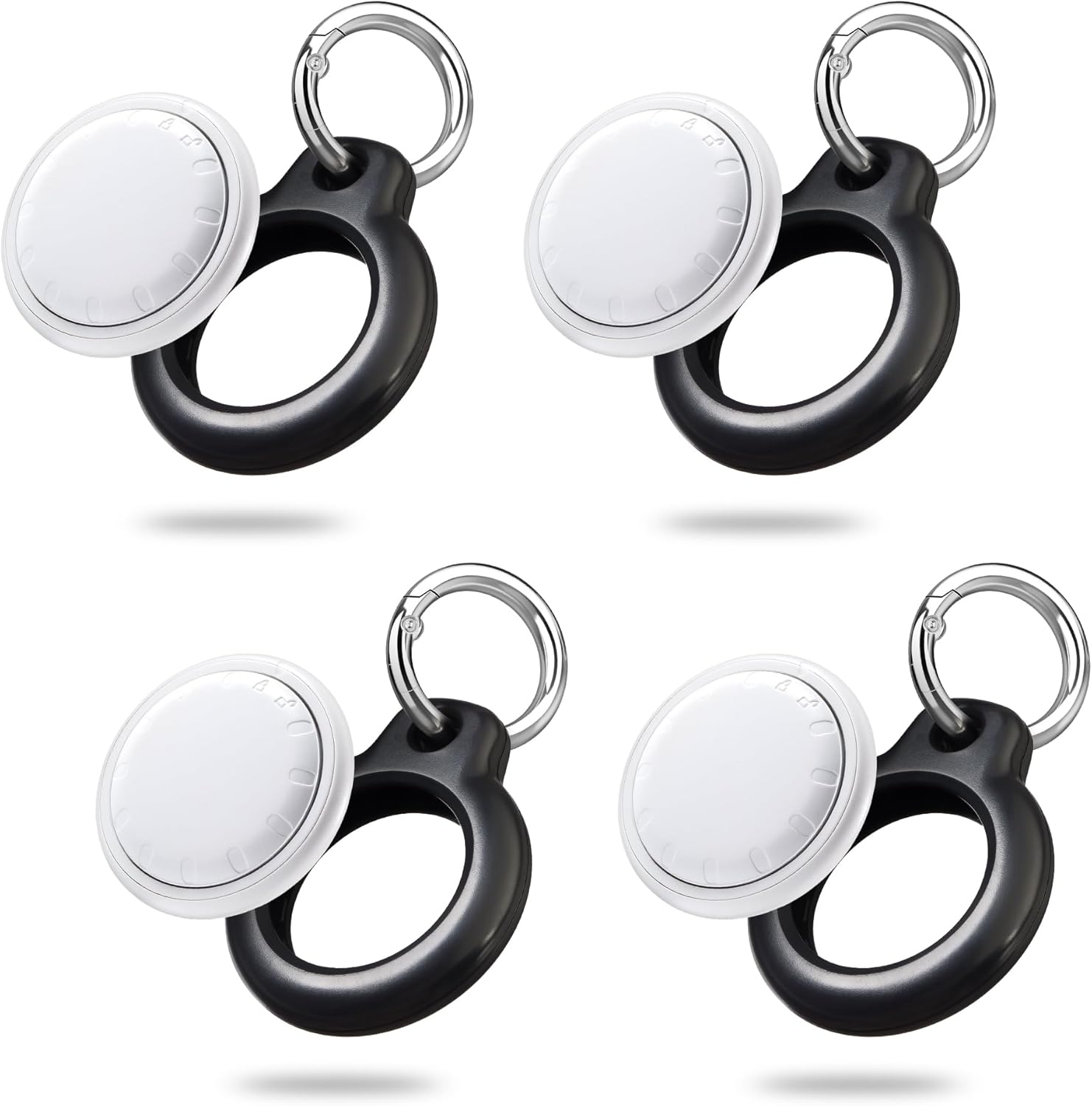 Bluetooth Tracker 4 Pack, Works with Apple Find My (iOS Only) Tracker Include 4 Anti-Scratch Keychain Holders, Item Finders for Key, Handbag, Luggage, Over 1 Year Battery Life