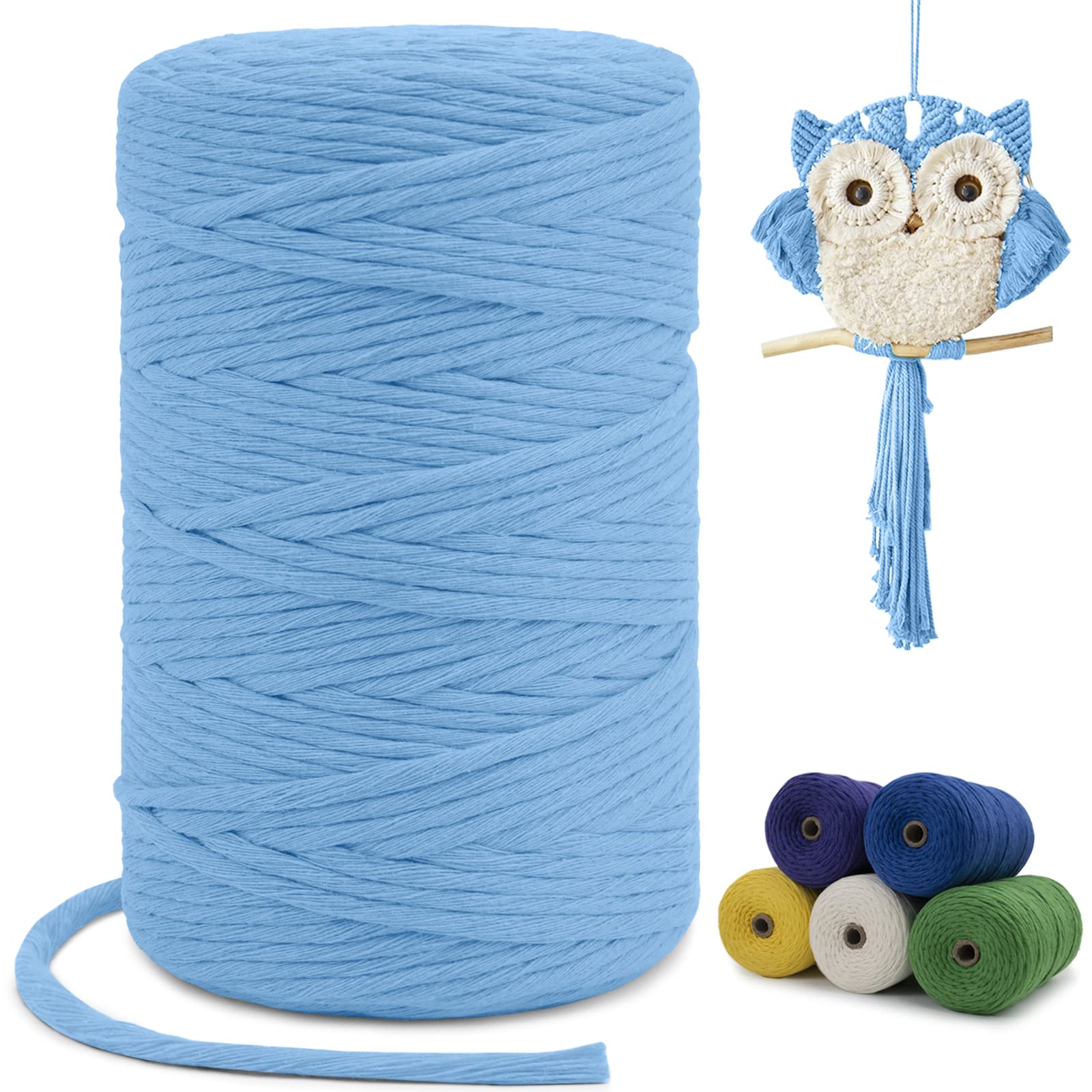 LEREATI Macrame Cord 3mm x200m, Thick Cotton Macrame Rope Yarn, Natural Craft Rope for Plant Hanger, Wall Hanging, DIY Crafts, Decorations (Sky Blue) — image 1