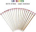 Coowayze Bamboo Knitting Needles Set, 18 Pairs US Size 0-15 (2.0-10.0mm) 14 Inch Long Straight Wood Knitting Needles Single Point for Sweaters, Socks, Shawl and Scarf