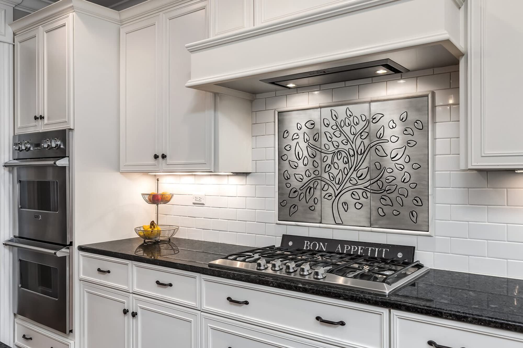 Handmade Stainless Steel Kitchen Backsplash Tiles - Fabulous Mosaic Tree with Falling Leaves - 23.62