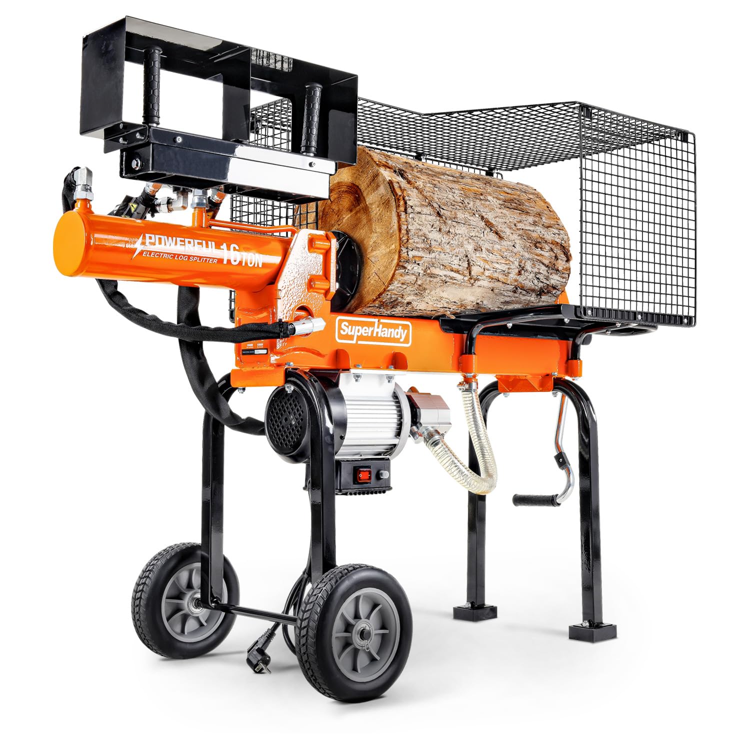 SuperHandy Holzspalter, 16 t Spaltkraft, 1500-W-Motor, Scheite 50 cm | Tragbar; 2-stufige 10-GPM-Hydraulikpumpe; Vollträger mit Stahlkeil für Brennholz, Forst- und Erntearbeiten