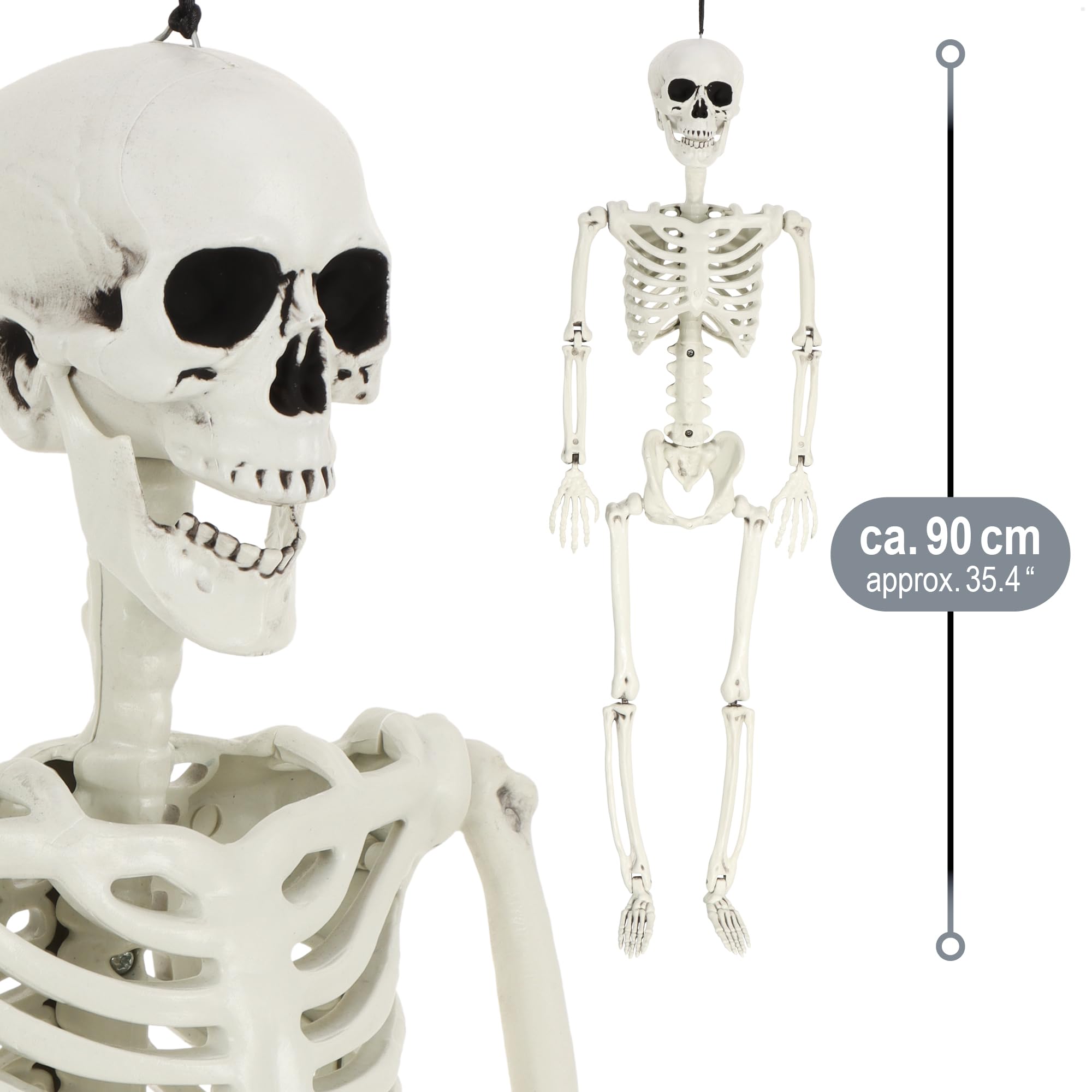 com-four® 2X 90cm Deko Skelett für Halloween, XXL-Skelett aus Kunststoff