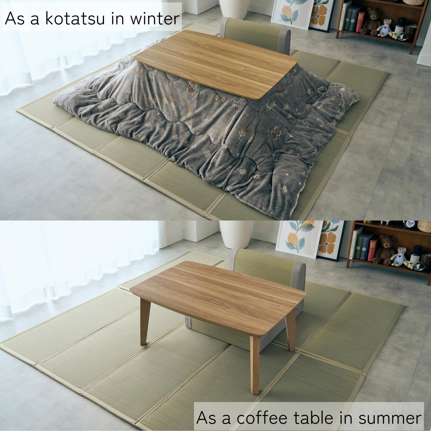US-KLY Kotatsu Heater Table Low-Lying Dining and Work Desk (Rectangle W35.4 xD23.6 xH15.4 Inchies, Brown)