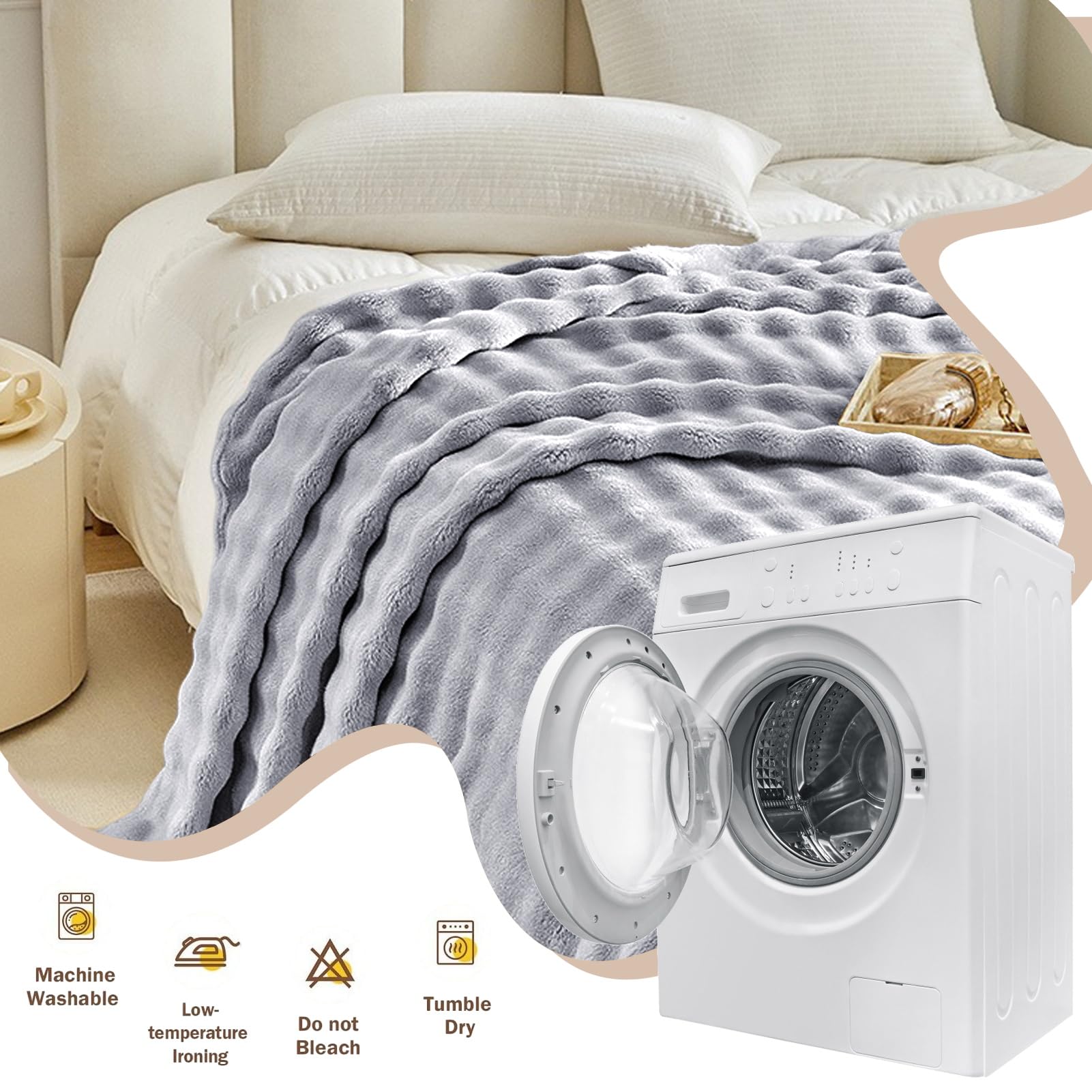 Morbide Coperte in Pile Di Coniglio, Morbida Coperta Reversibile in Pile con Bolle, Soffice Coperta L'inverno, Per Letto, Divano, Auto, Accogliente (Blue-gray,200 * 220cm)