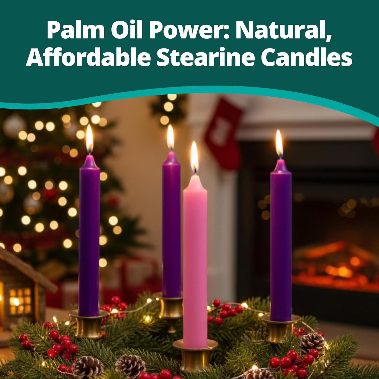 Concordia Supply Advent Pillar Candles 12" x 1.5", Stearin Wax Candlesticks for Religious Activity, Clean Burn Candles, Decorative Candle Sticks for Celebration & Occasion, 3 Purple, 1 Rose