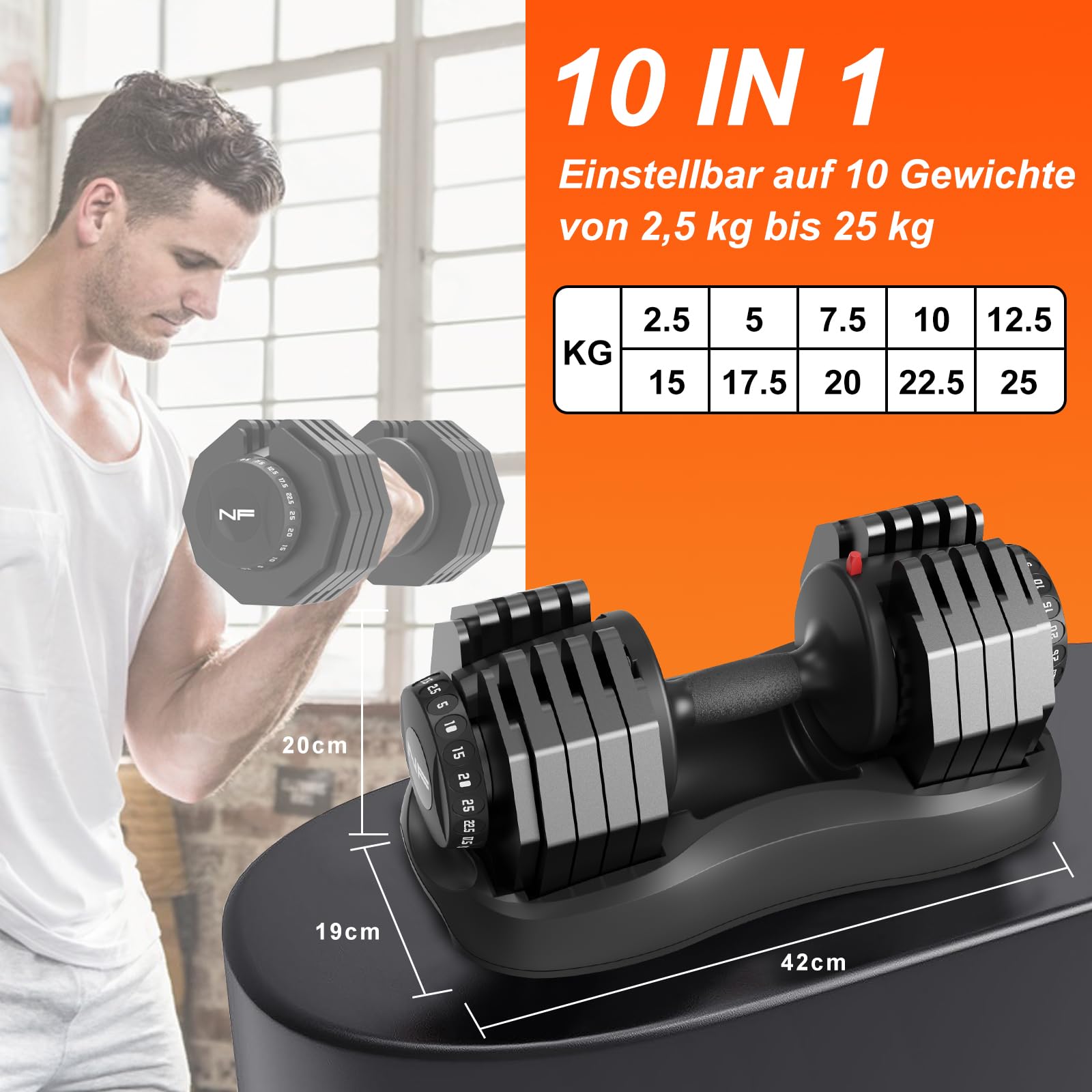 24kg/25kg Verstellbare Hanteln, Einstellbare Platzsparende Hanteln mit Rutschfestem Griff, Workout Fitness Hantel für Körpertraining