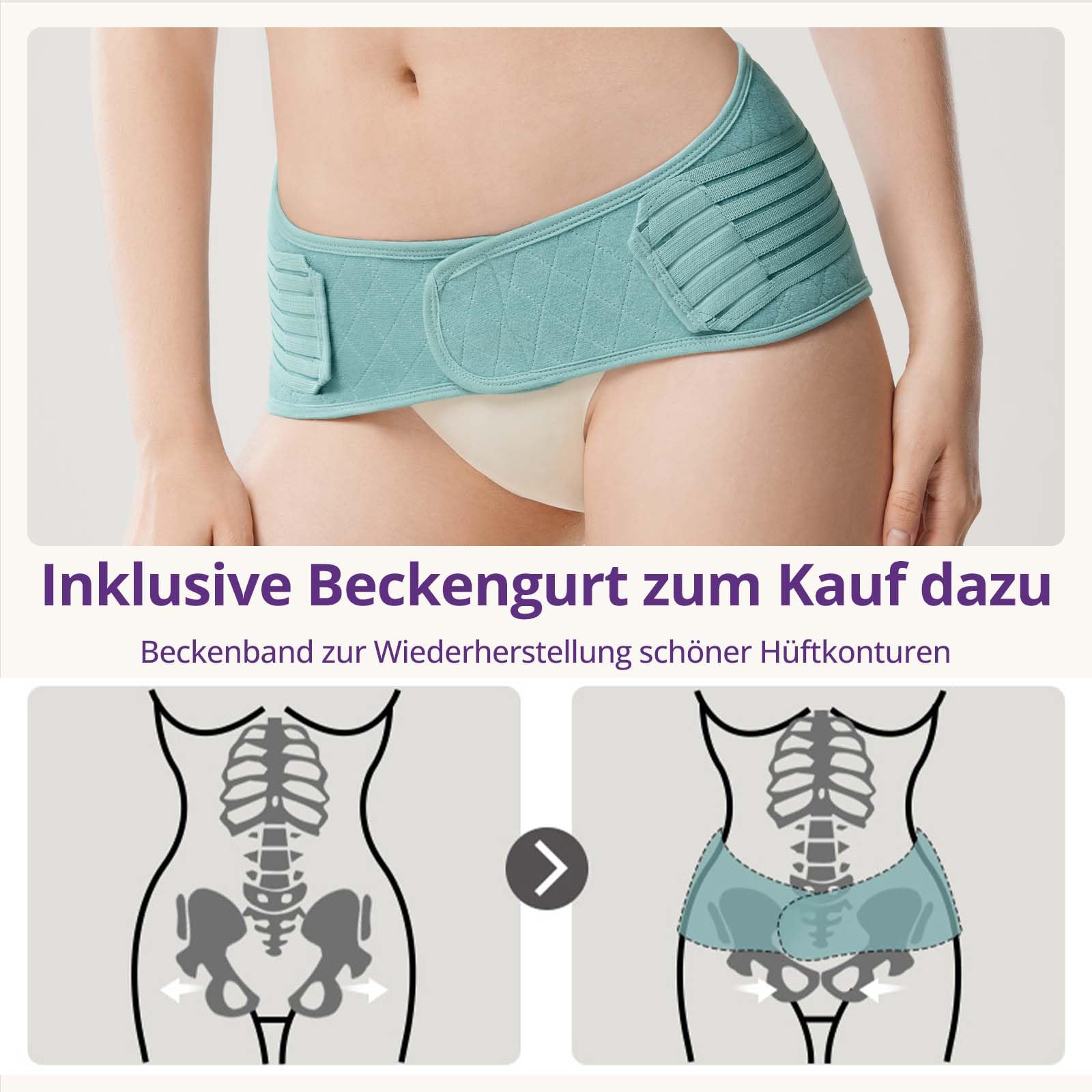 Fascia Post Partum con Cintura Pelvica – Supporto Addominale Regolabile per Parto Naturale e Cesareo – Modellante e Conformante per Vita Quotidiana e Sport (Grün, XL(60-70KG))
