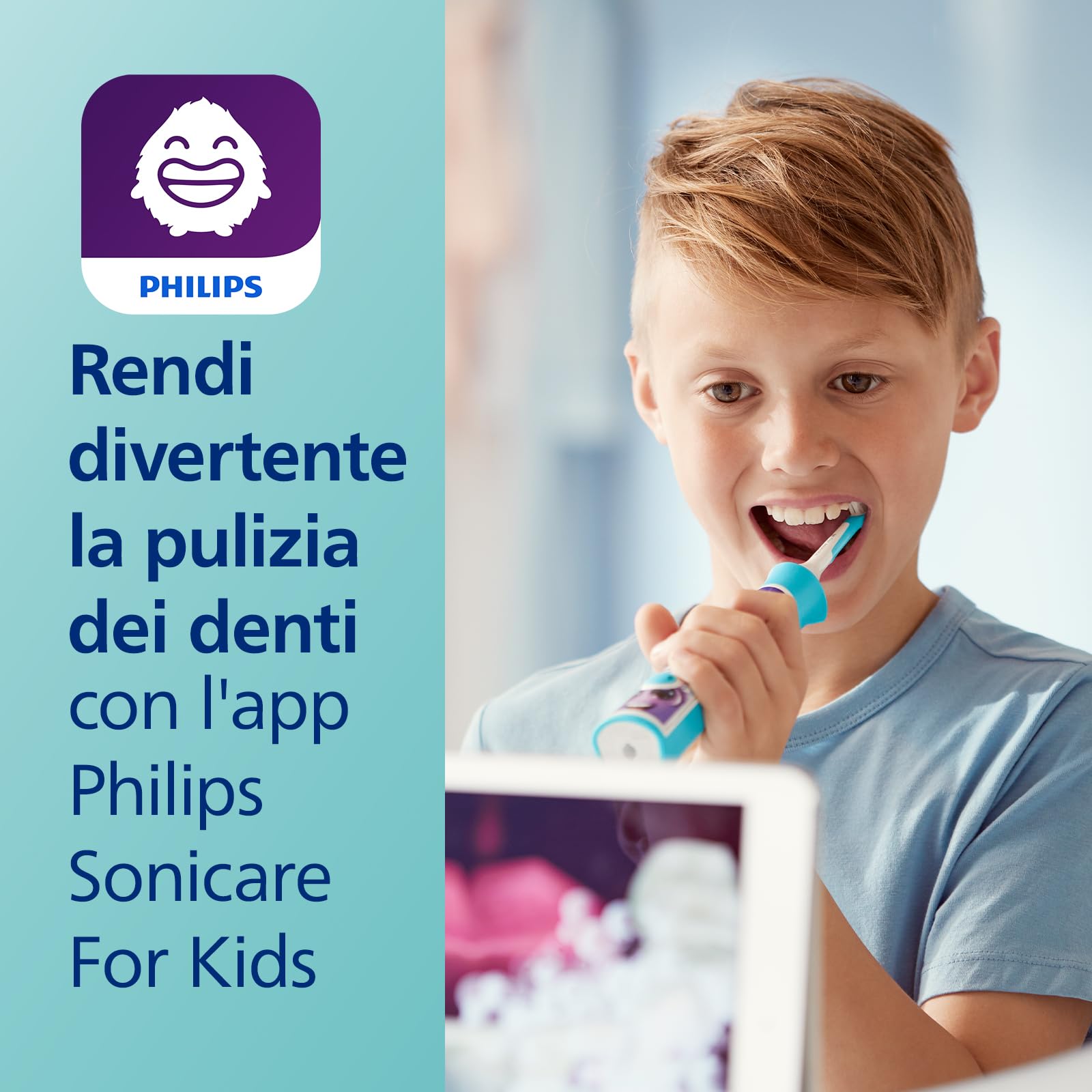 Philips Sonicare For Kids HX6322/04 Spazzolino Elettrico Sonico per Bambini, Connesso all'App, Blu