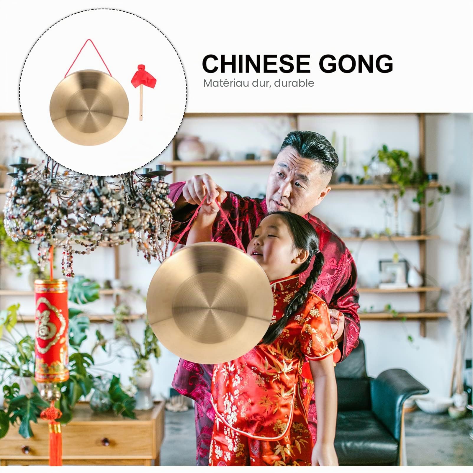 Generic Gong avec Maillet 32 Cm Tam Tam Gong Traditionnel Chinois Percussion Instrument Cuivre Décoratif Chau Gong pour La Maison Bureau