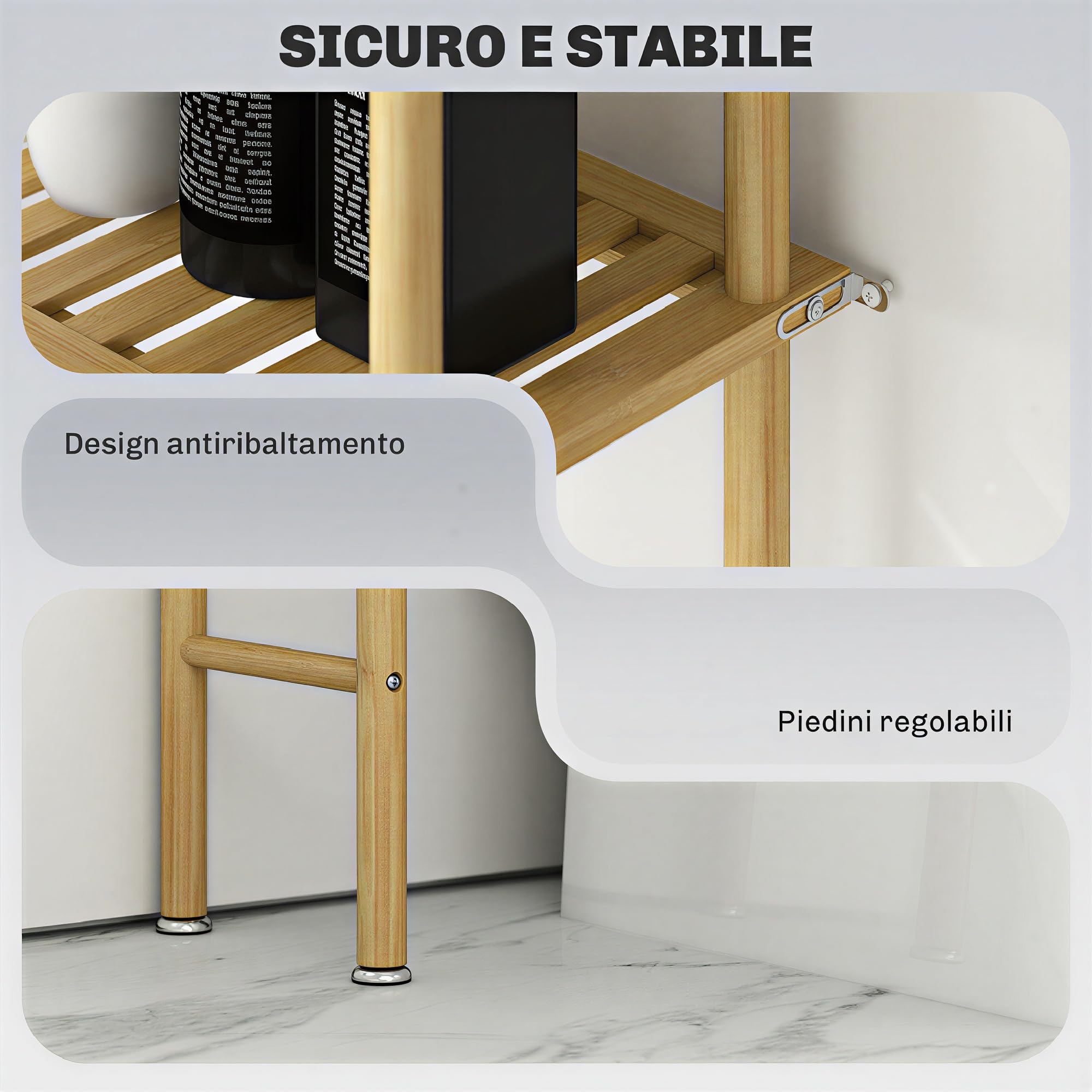 HOMCOM Scaffale da Bagno Sopra WC a 3 Ripiani, Mensola Portaoggetti Salvaspazio in Bambù, Mobile Sopra Lavatrice per Lavanderia con Piedini Regolabili, Colore Naturale