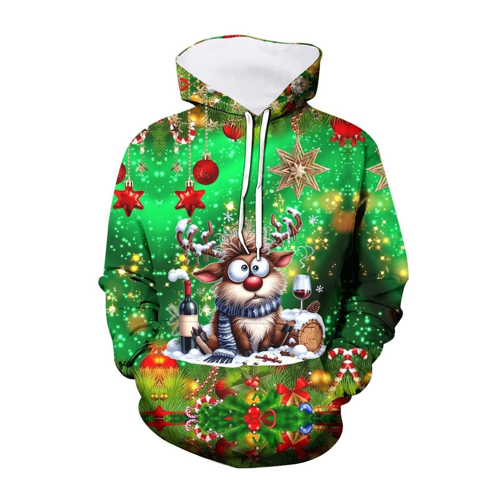 Sweat à Capuche De Noël Homme - Pull Moche Drôle Avec Imprimé Renne 3D, Idéal Pour Fêtes Et Soirées Thématiques