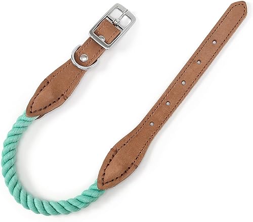 Miniatura 2 de Mile High Life Collar de cuerda para perro  Collares de cuerda de algodón trenzado duradero  Collar de perro de cuero genuino con hebilla de metal