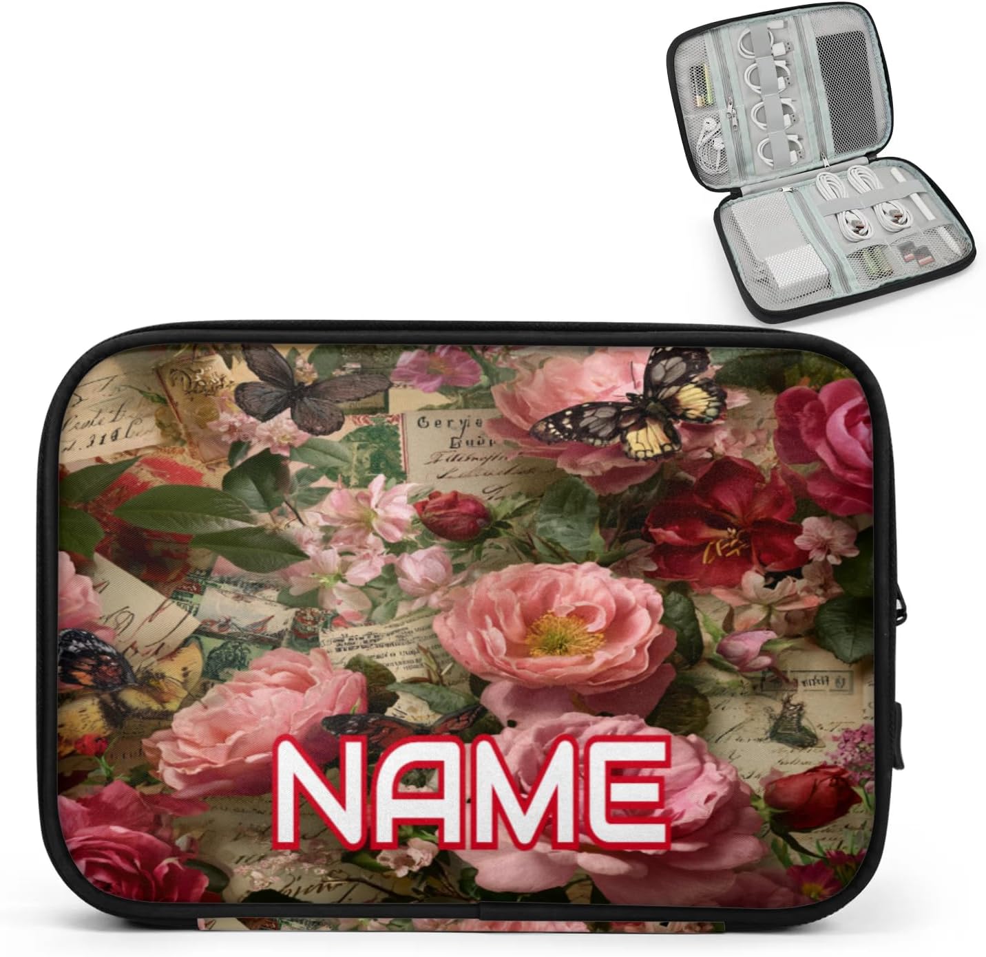Custom Vintage Roses Butterfly Electronics Organizer