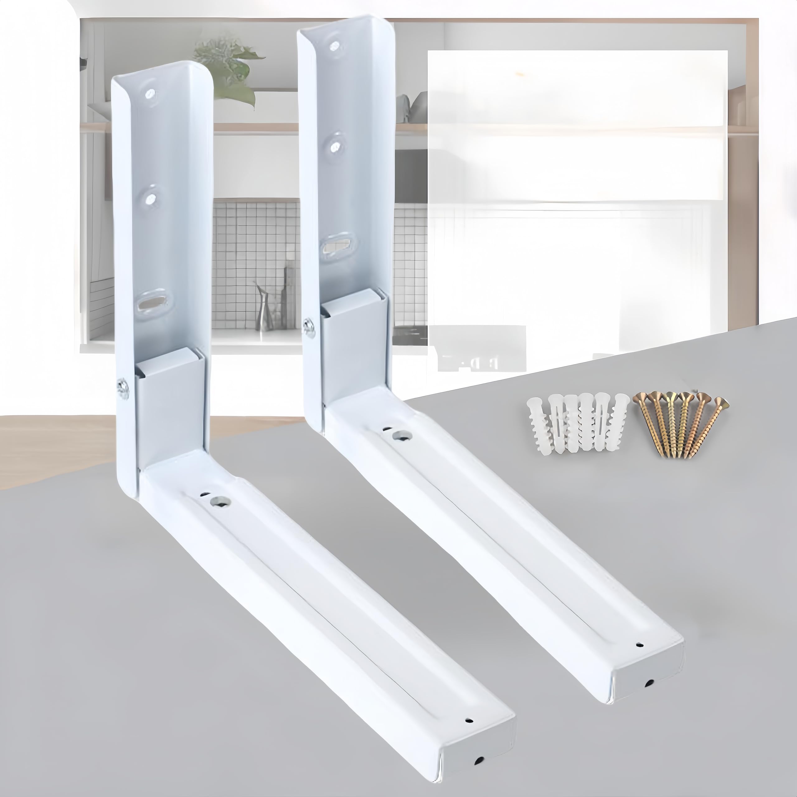 Soportes de montaje en pared para microondas, brazos extensibles y plegables para la mayoría de microondas (blanco)
