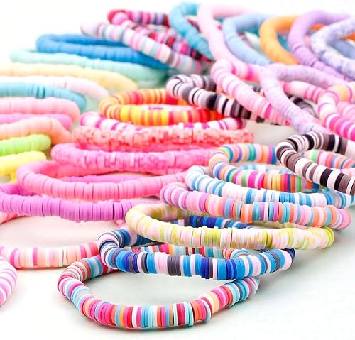 Miniatura 7 de Long tiantian 5400 cuentas de arcilla para hacer pulseras, 24 colores, cuentas redondas planas de arcilla polimérica de 0.236 pulgadas, cuentas