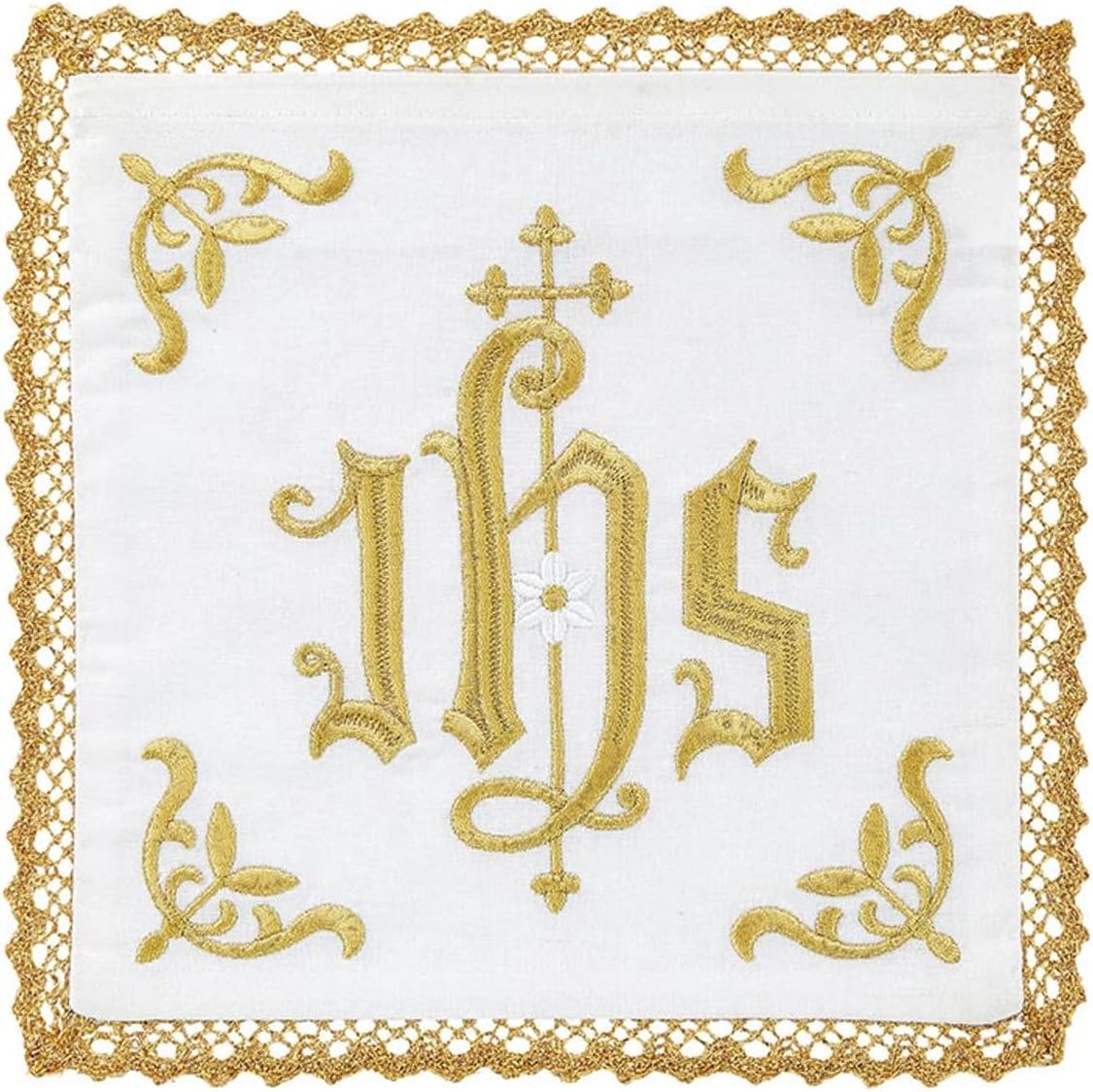 Embroidered IHS Chalice Pall Traditional Catholic Church Supplies, 7 Inch Square, Pack of 2