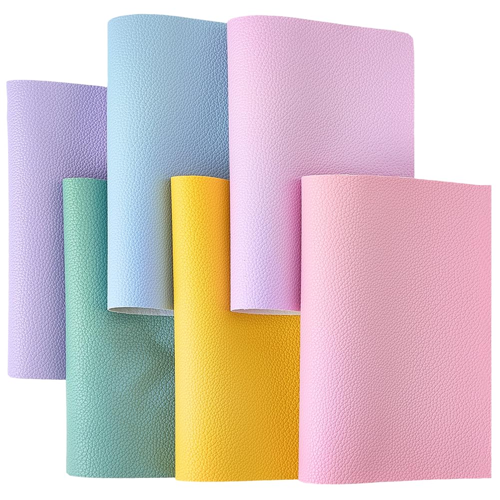CALFOVERA 6PCS 21 x 15CM Solid Color PU Leather Sheets 6 Colors A5 Soft Waterproof Leather Rolls Synthetic Vinyl Fabric Leatherette Set for DIY Crafts Making Sewing Decorations
