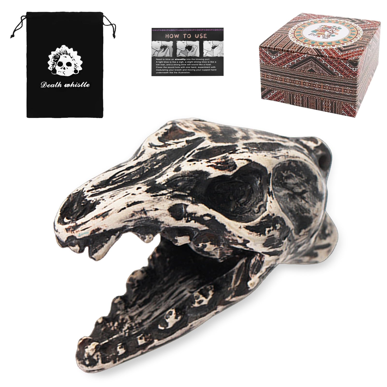 Aztecka gwizdek śmierci, gwizdek Aztec Death Whistle z autentycznymi ludzkimi krzykami, bardzo głośna gwizdek wojenny, przy ponad 125 decybelach, dekoracja z horroru na Halloween i Dzień Zmarłych (C)