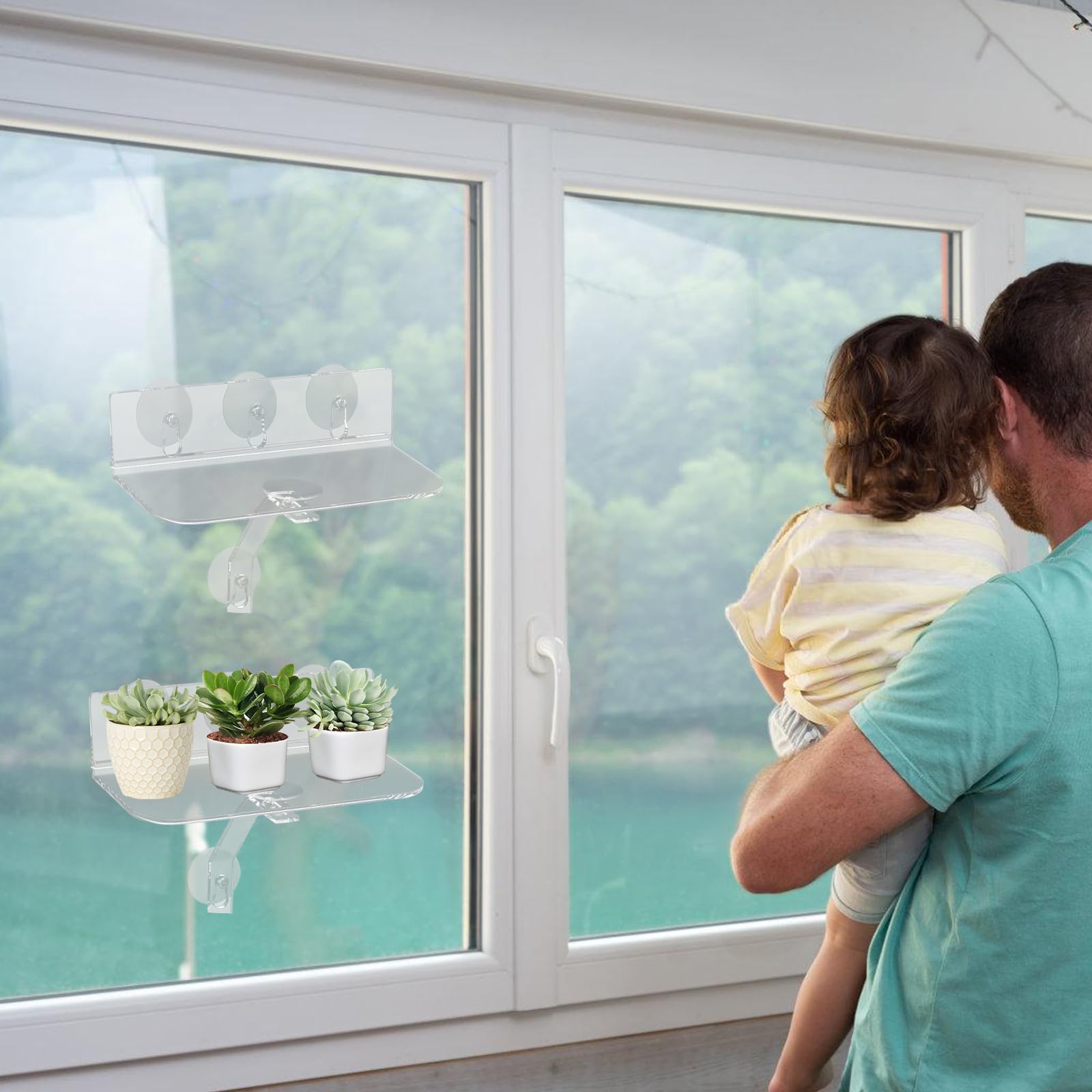 2 estantes para plantas para ventanas: estante de ventana de acrílico transparente para plantas con patas, 30 cm estante de plantas transparente colgante para ventanas, estantería de pared
