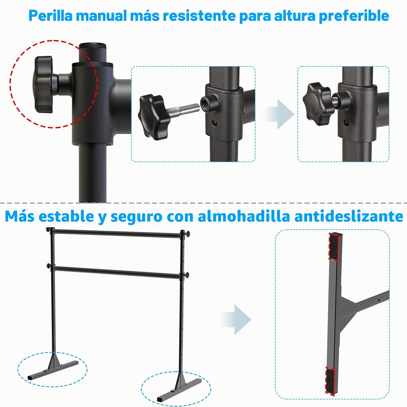 BeneLabel Barra de Ballet Independiente de 1.2m con 10 Alturas Ajustables de 28 a 119 cm, Barra de Ballet de 159 kg de Capacidad, de Uso Intensivo Portátil Doble Barra de Danza para Entrenamiento en