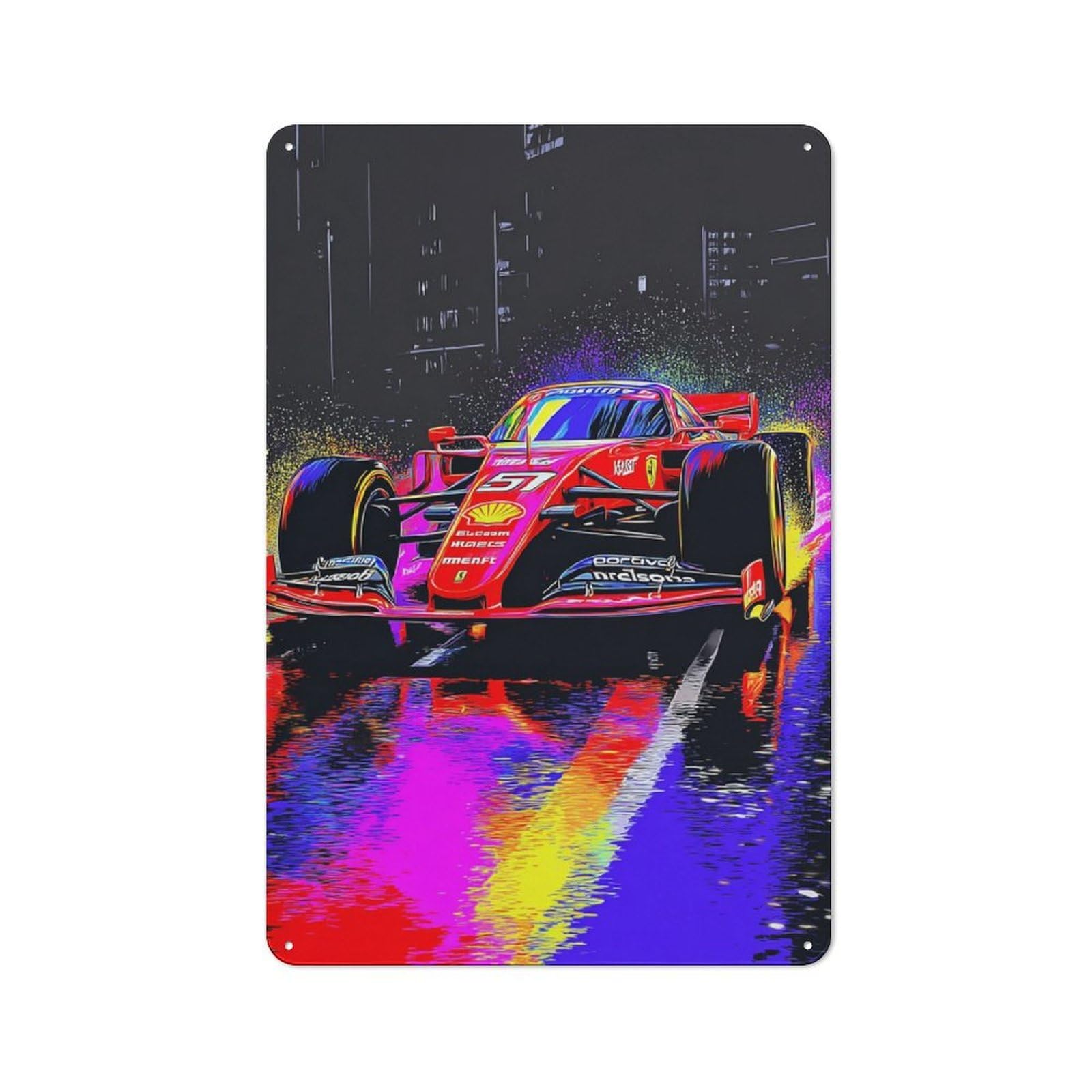 Junmoney Vibrant Racing Car Reflections Retro Printed Metal Sign 30X20cm For Living Room Wall, Wall Decor For People Reorganising Living Room