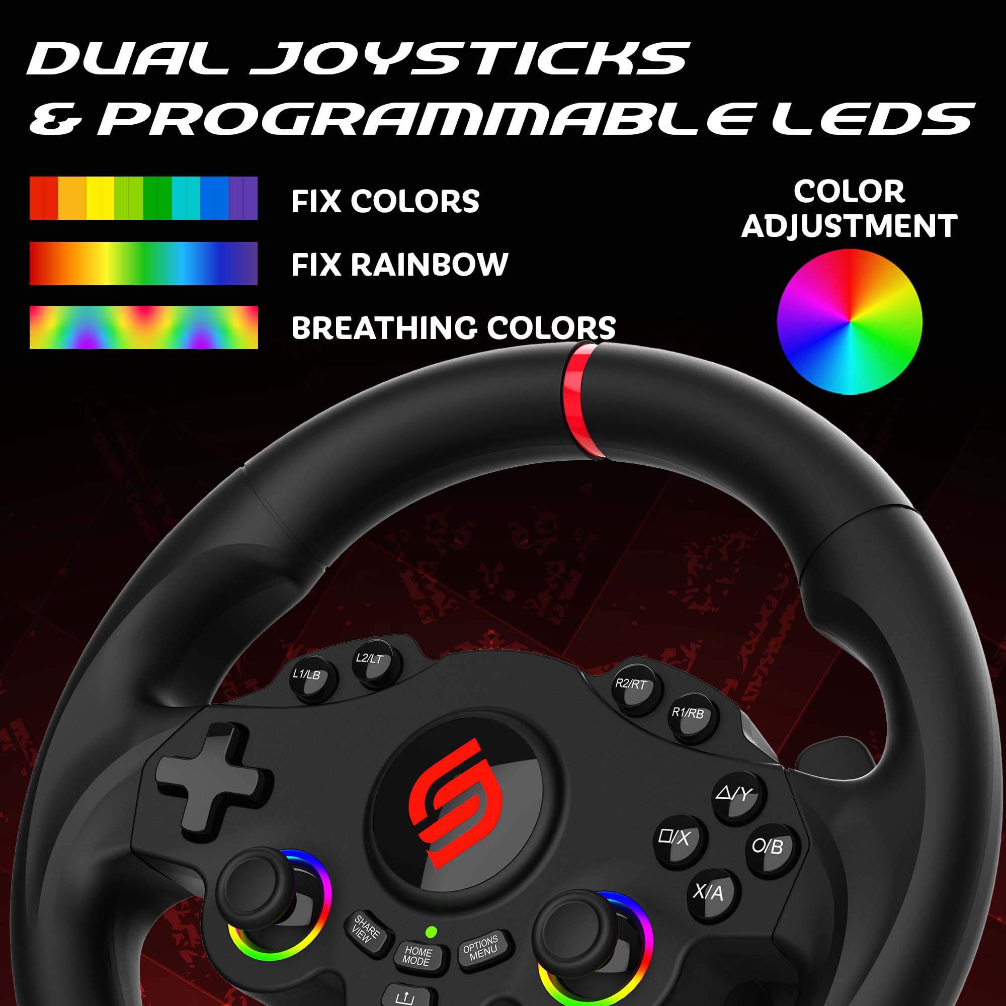 Subsonic - Volant Superdrive 220RS - Switch 2/Switch, PS4, PC, Xbox - Noir | Volant de Course Double Joysticks pour GTA 6 - LED - Vibrations - Diamètre 22 cm, Rotation 180° - Livré avec Pédales