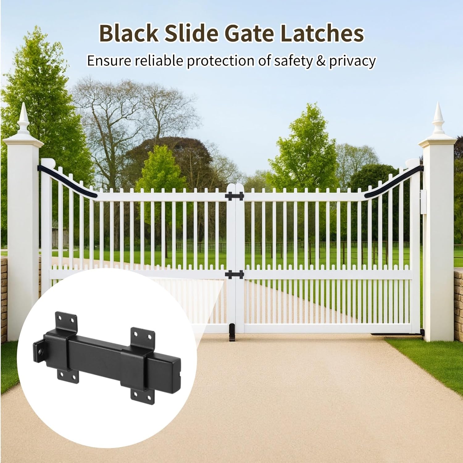 2 Pack Heavy Duty Slide Gate Latch Lock, 7.48" Black Powder-Coated Steel Barn Door Latch with Padlock Hole, Fence Gate Lock for Wooden Fences, Barn Doors, Outdoor Sheds, Garages