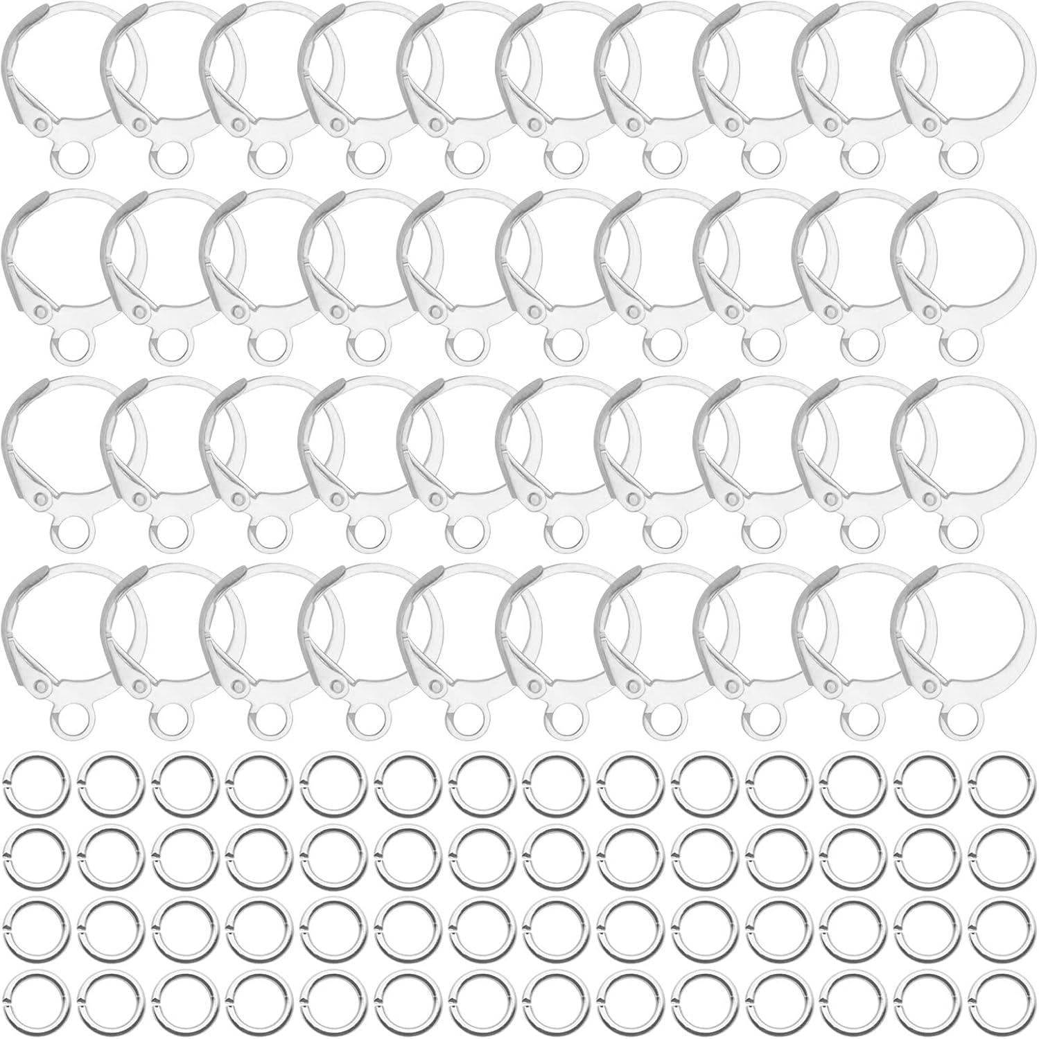 200pcs Round Leverback Earring Hooks Set,100pcs Leverback Hooks Round Earring Hooks Leverback Earwires Hypoallergenic French Earring Hooks with 100pcs Jump Rings for DIY Jewelry Making(Silver)