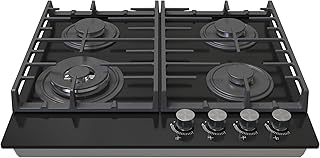 Edesa Placa de Gas Butano EGG-6041 TITRCIB 4 Quemadores 2 Parrillas Hierro 1 Quemador Triple Corona (4Kw) Mandos Frontales Encendido Electrónico Sistema Seguridad Gas Potencia 8,5 kw C.olor Negro