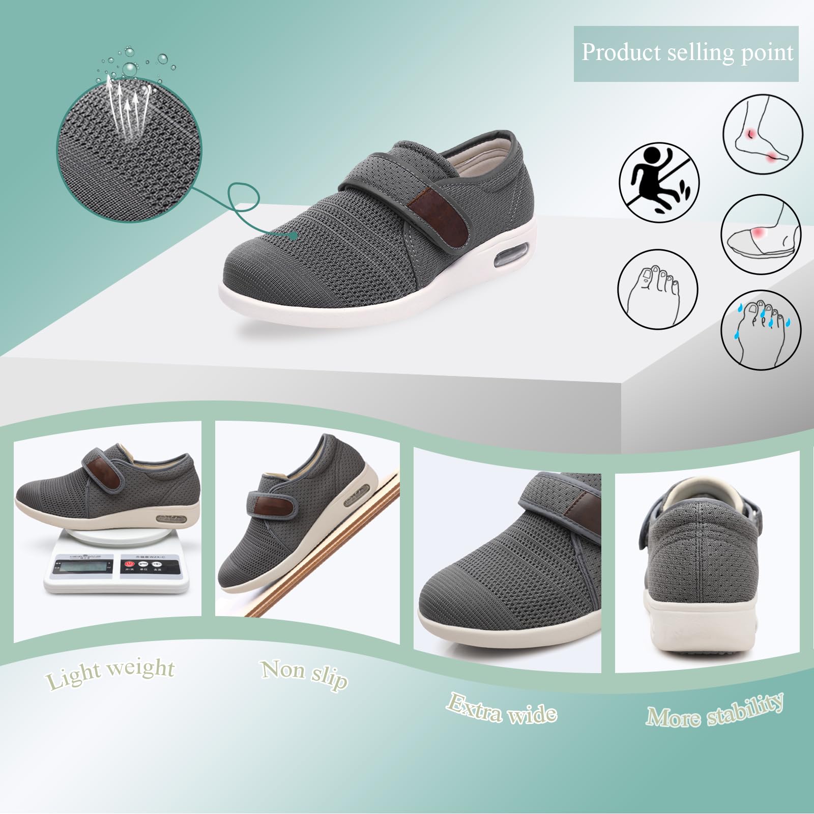 Zapatos Diabéticas para Mujer Hombre Ajustables Zapatillas de Sin Deslizamiento Zapato Malla Transpirables Caminando para Pies Anchos