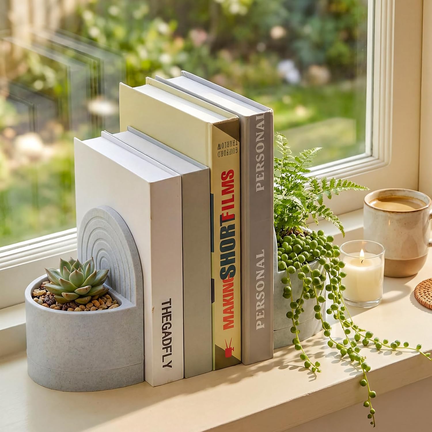 SiliFine Plant Pot Bookends with Hidden Water Tray 3D Printed Planter Bookend fo…