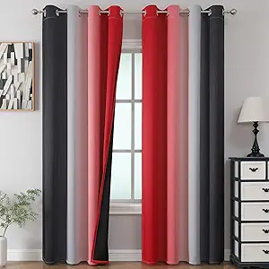 Estelar Textiler Red and Black Blackout Curtains for Bedroom, Thermal Insulated Drapes 108 Inches Long, Full Light Blocking Energy Saving Long Curtains for Living Room, 52Wx108L, 2 Panels