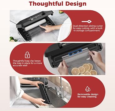 Vacuum Sealer Machine with 95KPa Suction Full Automatic Commercial Grade Sealer for Wet/Dry Food, Built-in Cutter, Complete Kit with 1 Roll & 10 Bags 230W Double Seal Strip