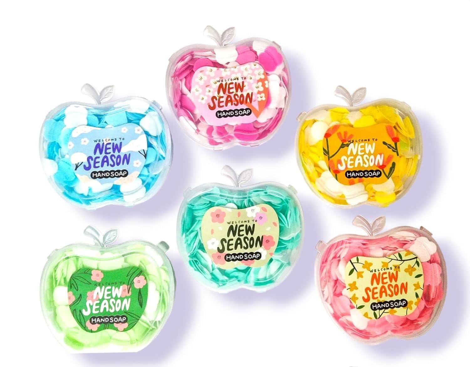 6Pcs-Paper Soap Flakes | Disposable Scented Mini Soap Paper | Portable Bottles Flower Petals | Apple Shape Box Easy to Carry for Travelling-Assorted Design & Colour-image-43
