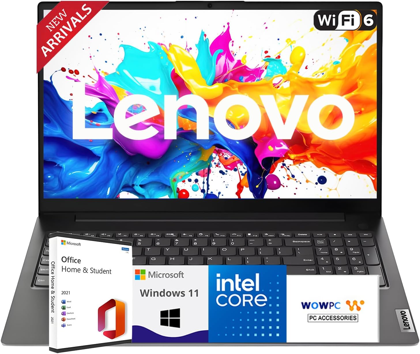 Lenovo Newly Released V15 Business Laptop(2025/2026 Edition) with Microsoft Office, Intel Powerful CPU, 8GB RAM, 256GB SSD, 15.6″ FHD Display, Ultra Quiet Design, Long Battery Life, Windows 11, WOWPC