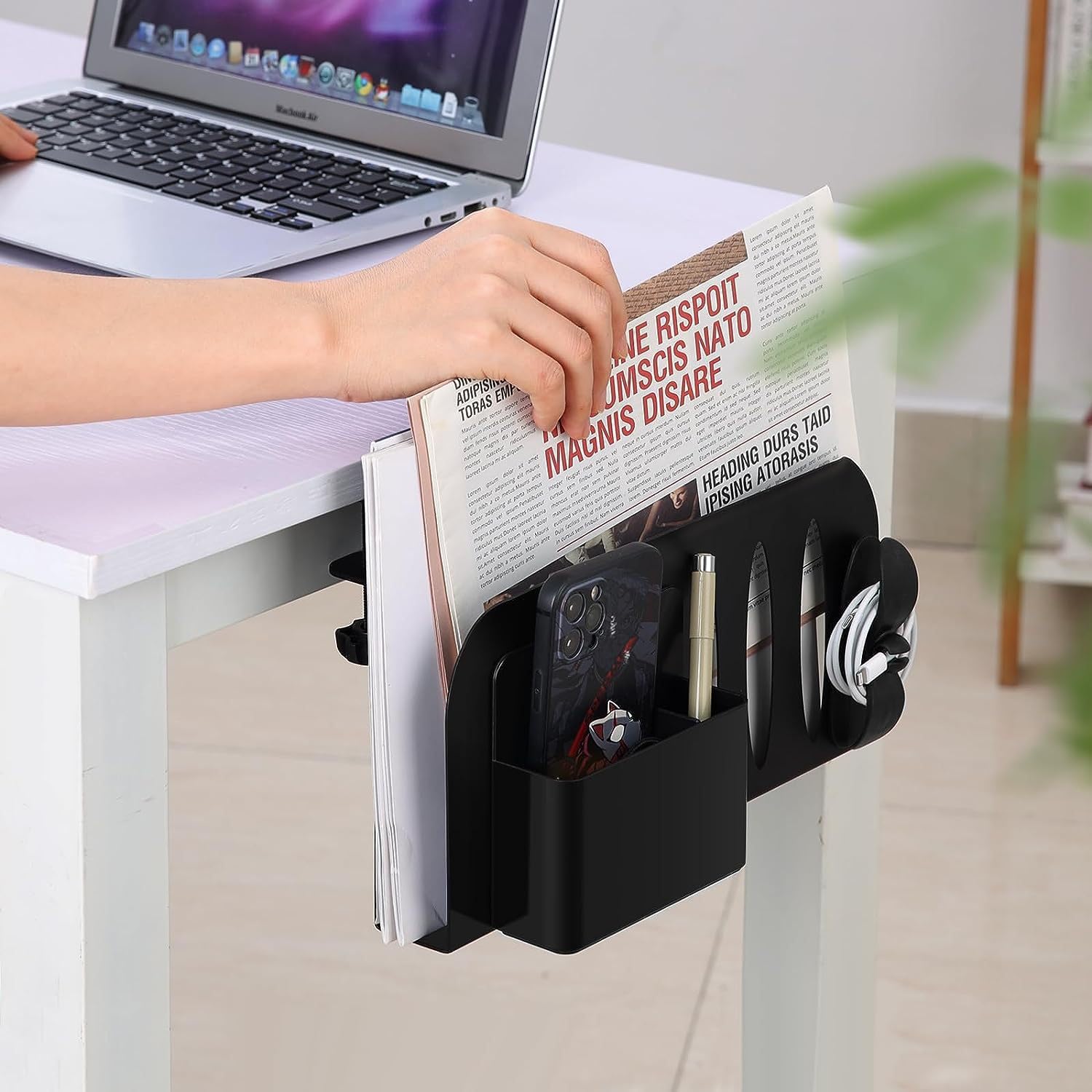 Seitlicher Schreibtisch-Organizer, Laptop-Halter Mit Magnetischem Stifthalter Und 2 Drahtklemmen, Rutschfester Und Kratzfester Metall-Schreibtisch-Organizer Unter Dem Schreibtisch