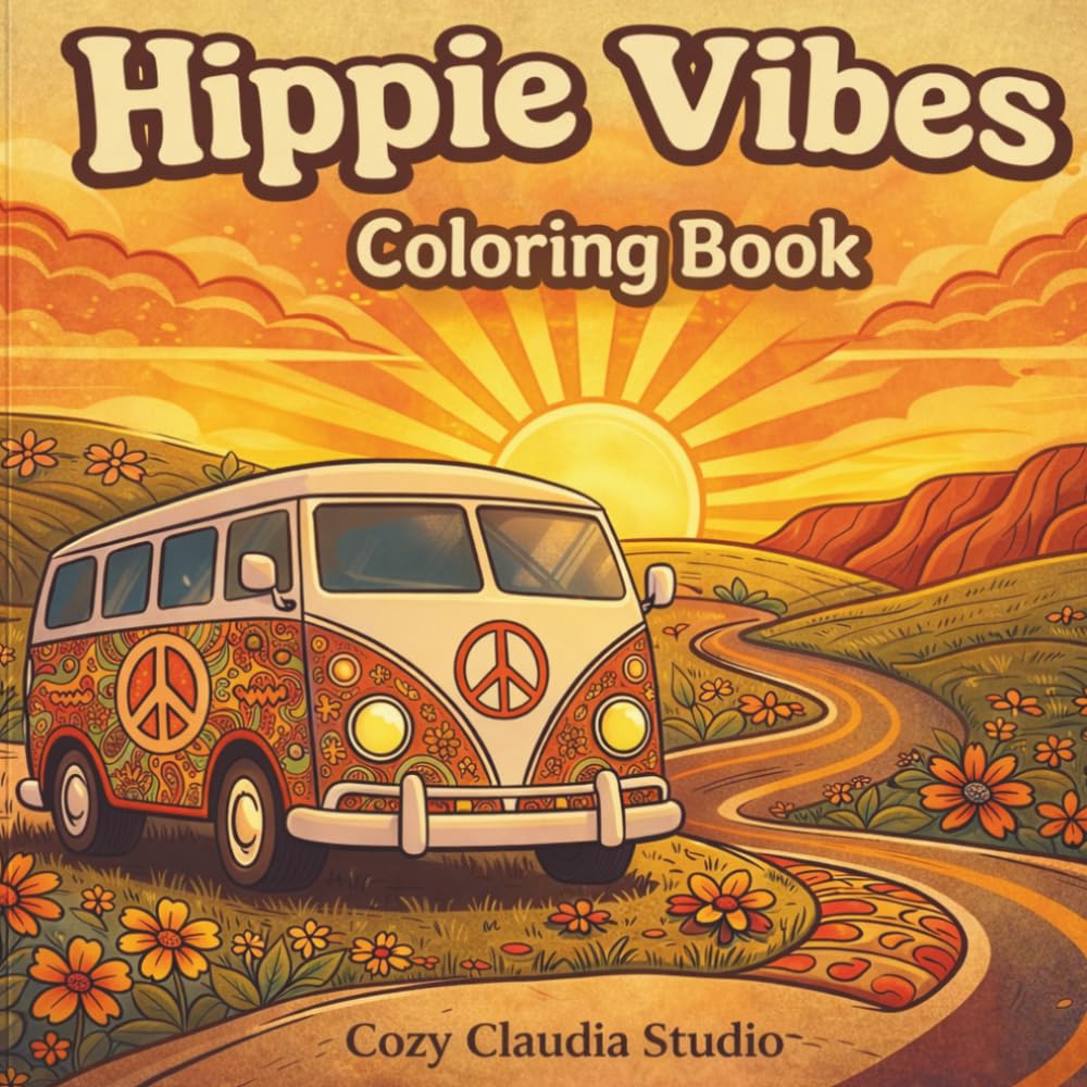 Hippie Vibes Coloring Book: Bold & Easy Designs | Peace, Flowers, Retro Van & Relaxing Groovy Pages