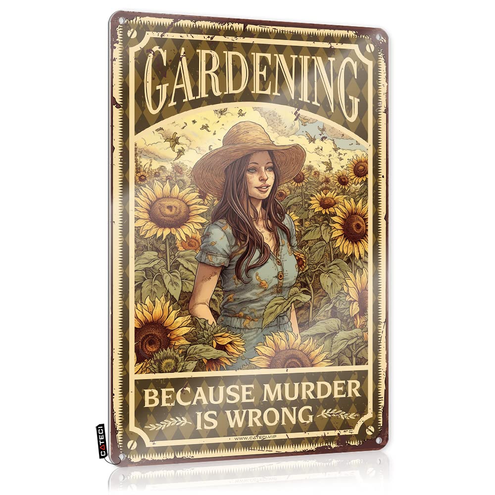 MGHTLCCME Vintage Bar Decor Gardening Because Murder Is Wrong Tin Sign Coffee Wall Decoreccentric Home Decorfunny Desk Decoroffice Decor For Women Coffee Tin Sign Sarcastic Signs(30X40CM)