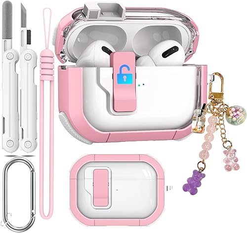Funda transparente para AirPods Pro de 21 generación, funda de bloqueo seguro con interruptor a presión automático para Apple Airpod Pro 2 y 1 Gen Funda transparente para AirPods Pro de 21 generación, funda de bloqueo seguro con interruptor a presión automático para Apple Airpod Pro 2 y 1 Gen
