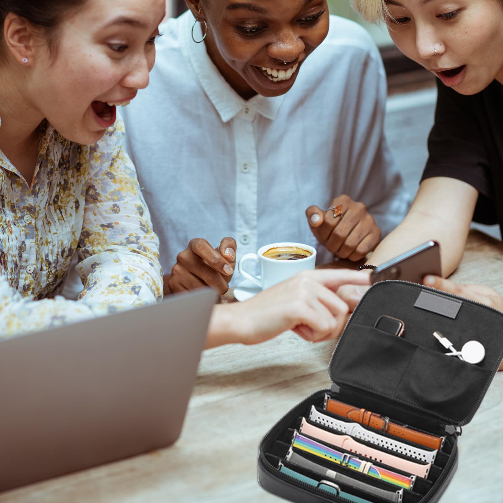 PATKAW Bolsa para Correa de Reloj Resistente al Desgaste de Microfibra Negra, Estuche Portátil para Almacenamiento y Organización en Viajes y Camping