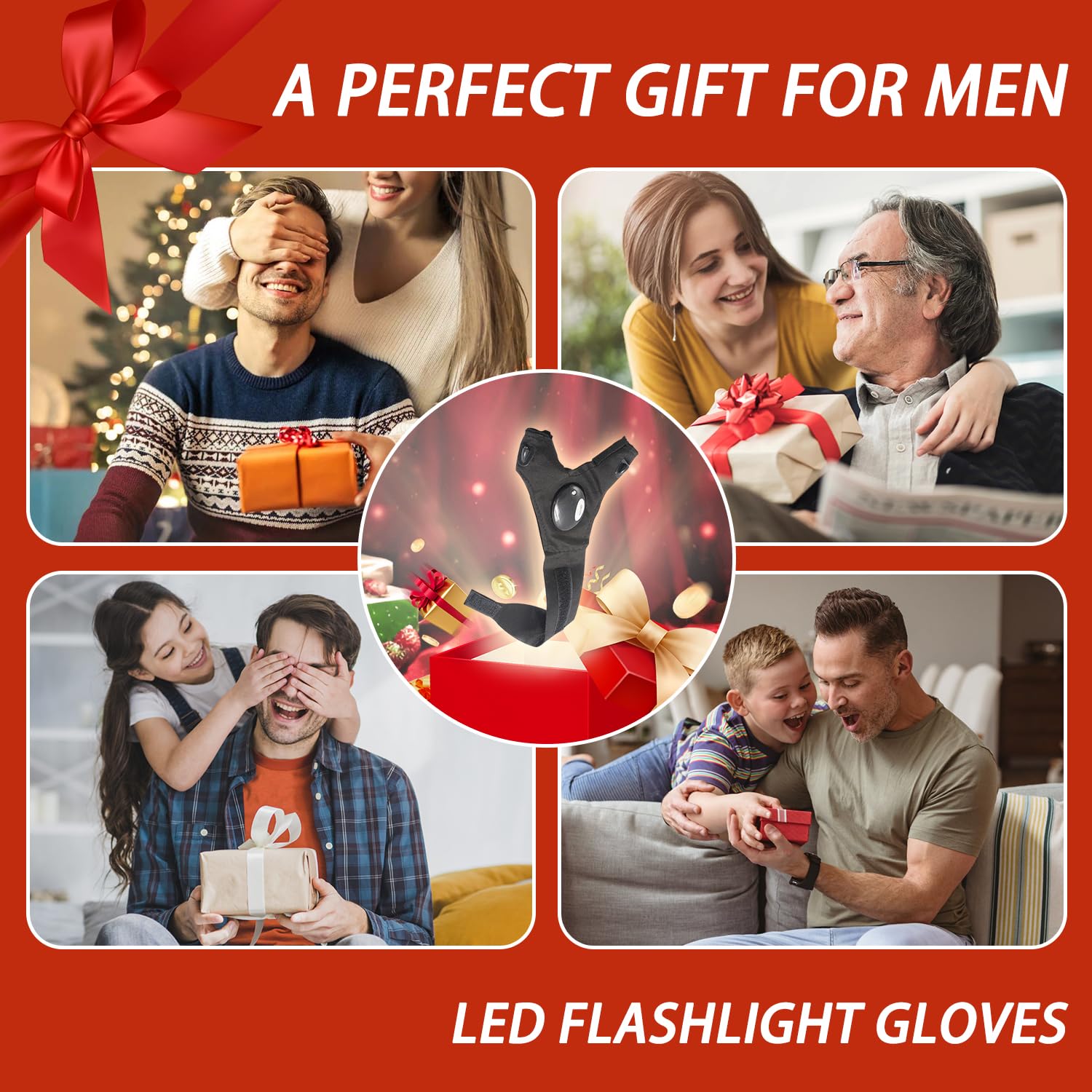 TUKYWAN LED Flashlight Gloves,Gifts for Men Dad Him, Father's Day Gifts for Dad Him Husband, Cool Gadget Hands-Free Lights Tools for Fishing Camping Repairing, 1 Pair Black 3