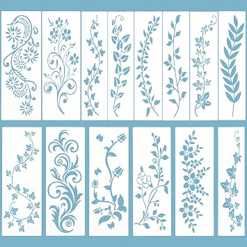 14 Pack Large Leaf Vine Stencils, Reusable Border Flower Stencils for Painting, DIY Drawing Templates for Wood, Wall, Canvas, Furniture, Home Decor