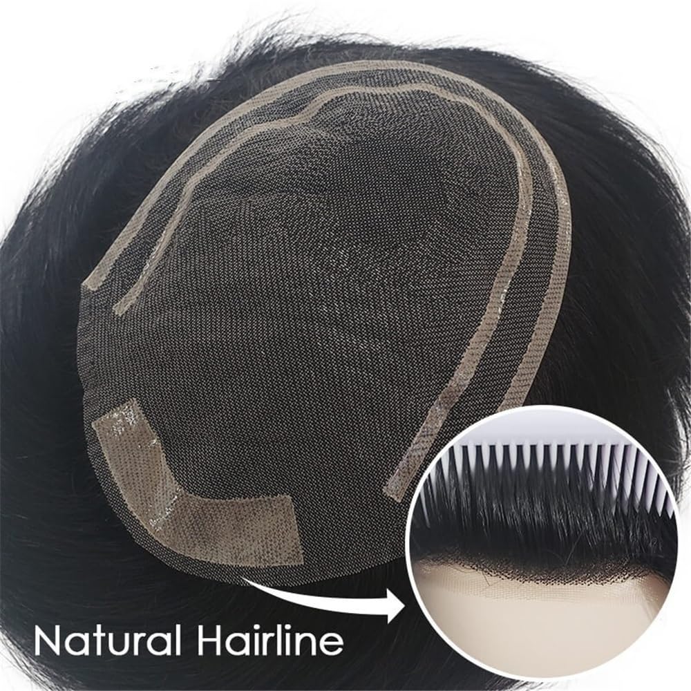 Men's Toupee Parrucchino for uomo Sistema capillare sostitutivo Parrucca base MoNo for capelli umani neri naturali(13x19cm)