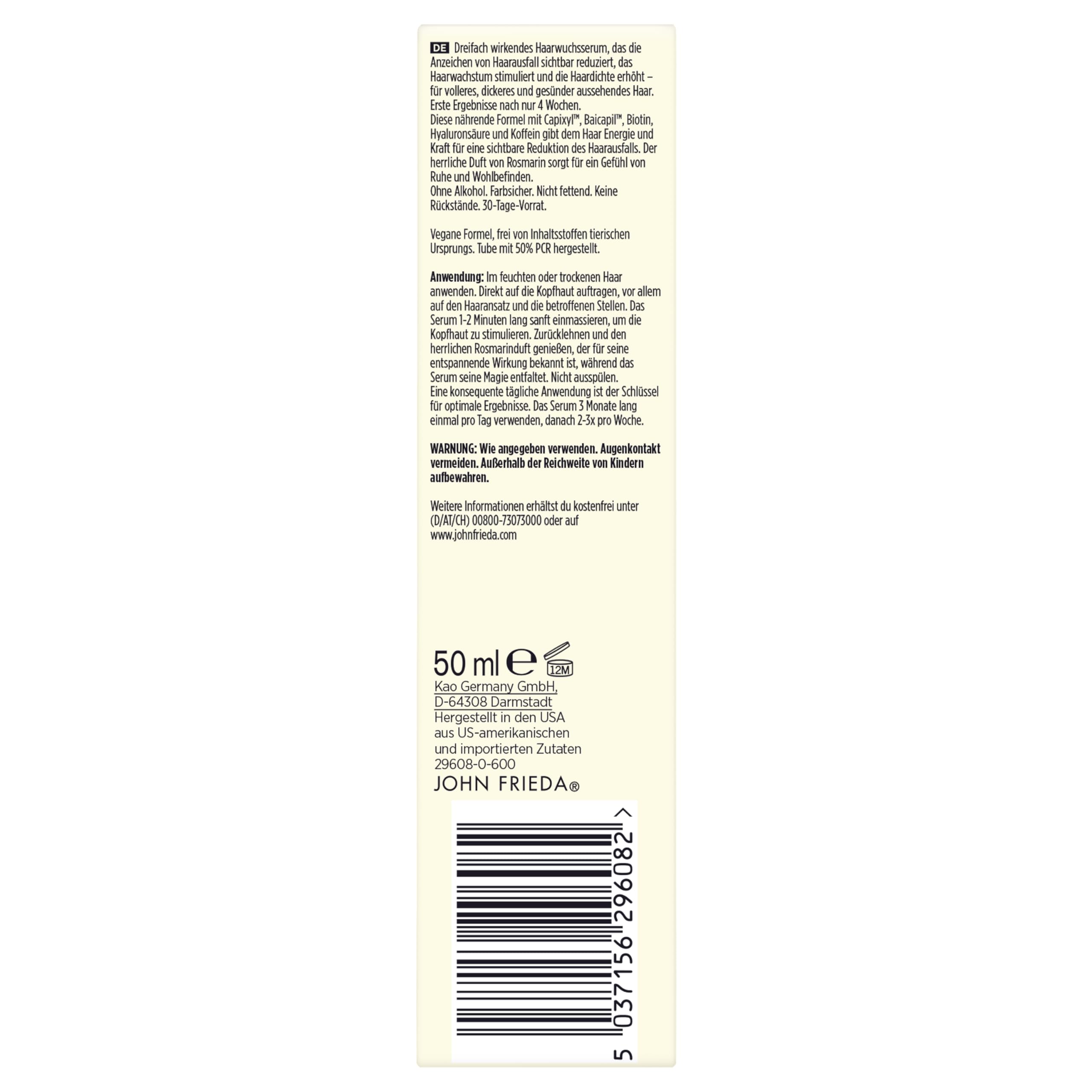 John Frieda PROfiller+ serum – porost włosów w przypadku dziedzicznego wypadania włosów – zawartość: 50 ml – do włosów cienkich – bez alkoholu – bezpieczne dla koloru – nienatłuszczające