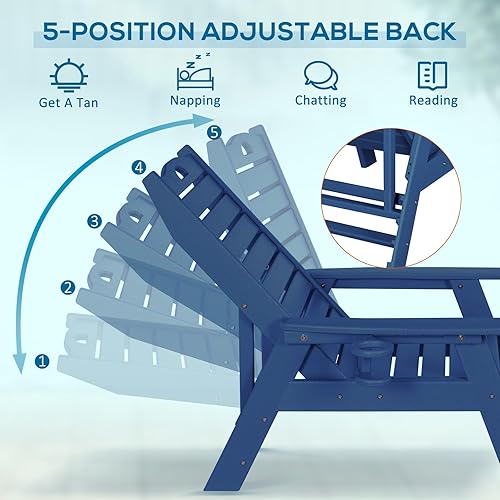 Miniatura 5 de nalone Chaise Lounge para exteriores con respaldo ajustable de 5 posiciones, silla de descanso de polietileno de alta densidad para soportar