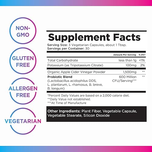 Miniatura 5 de Livingood Daily Cápsulas de vinagre de sidra de manzana con la madre (1500 mg) – Pastillas ACV con probióticos y potasio para mujeres y hombres –