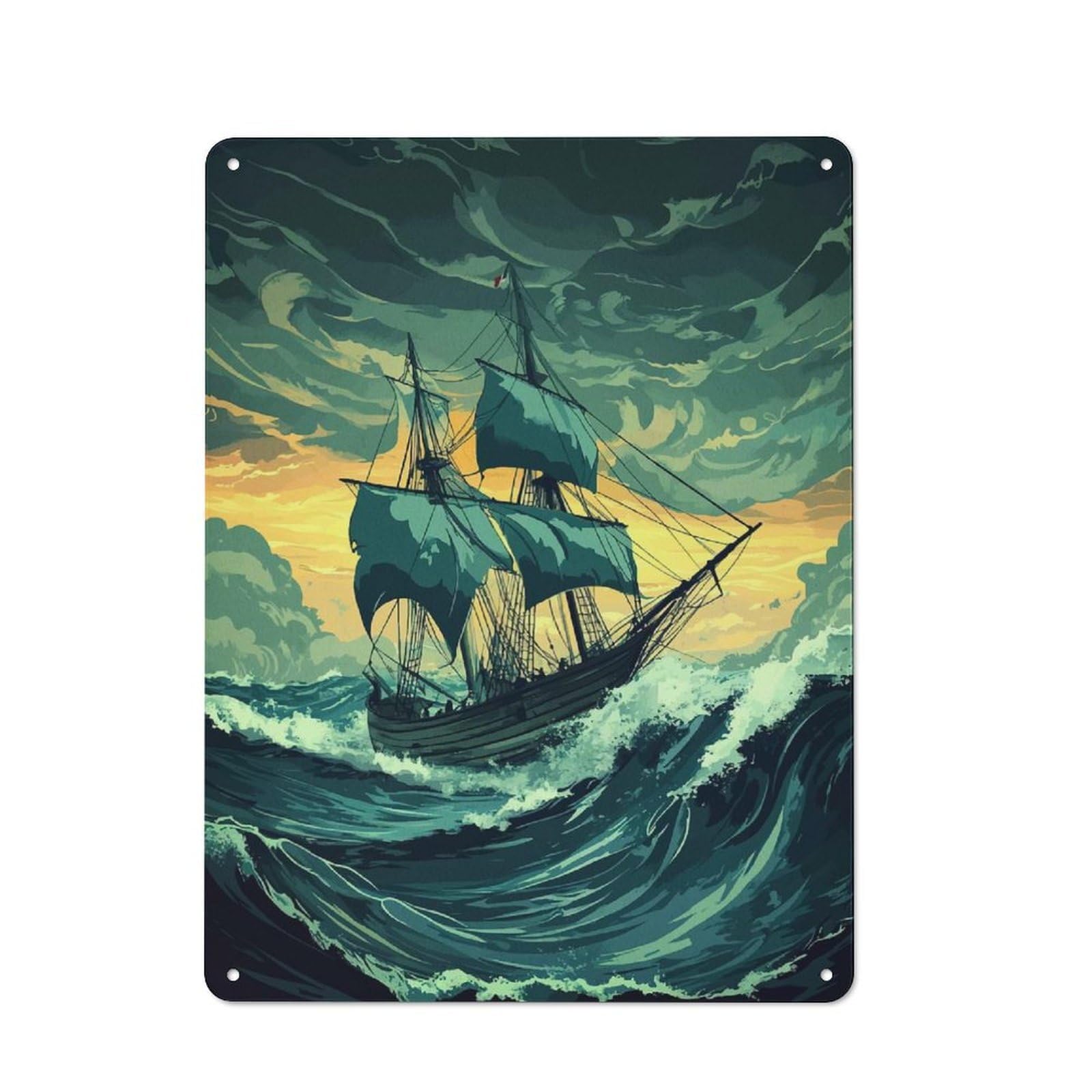 Junmoney Sailing Through Storm Tin Sign 40X30cm With For Workshop Wall, Retro Decor, For Metal Sign Collectors, For Cafés, Pubs And Restaurants