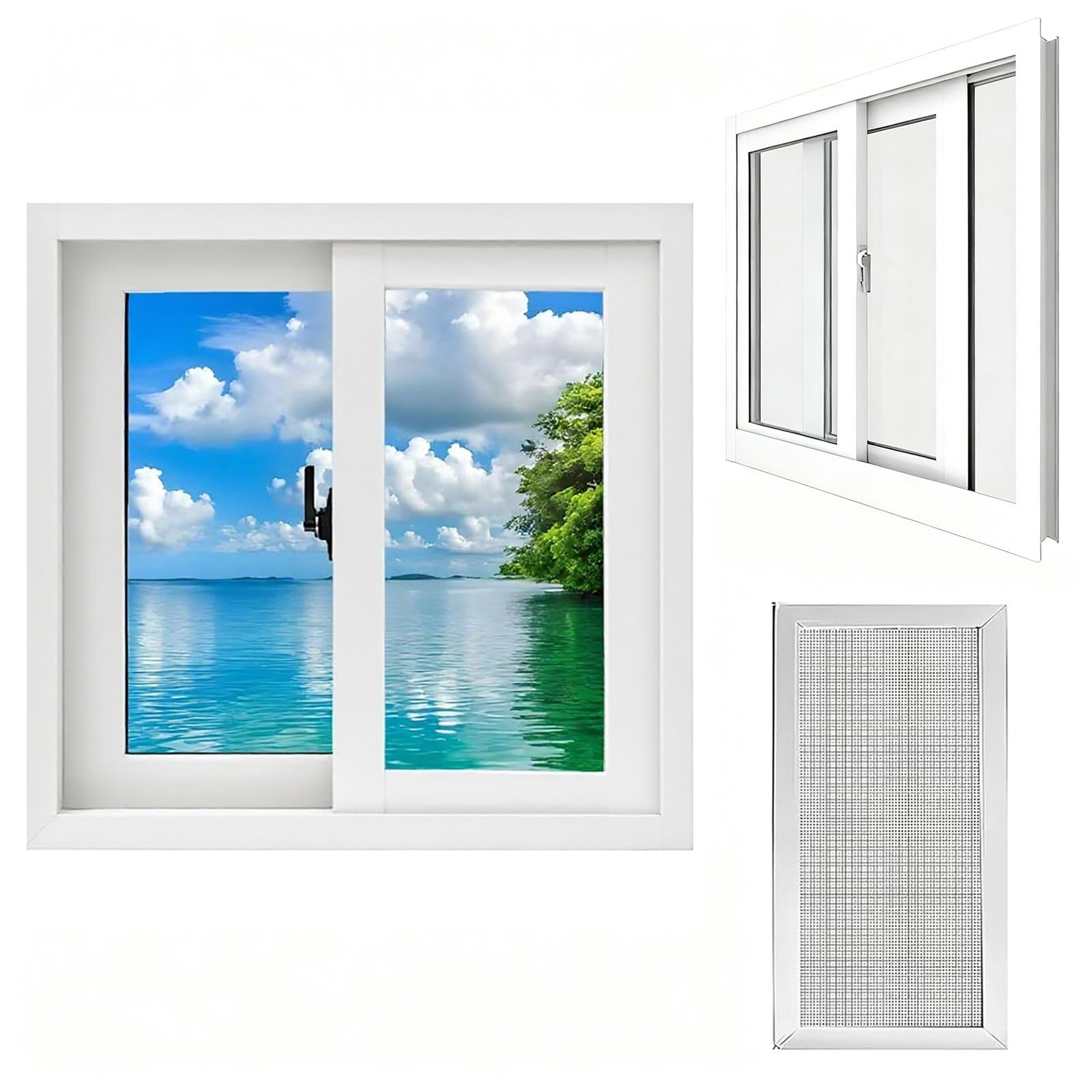 Ventana corrediza de vidrio templado blanca de 24 x 12 pulgadas para baños