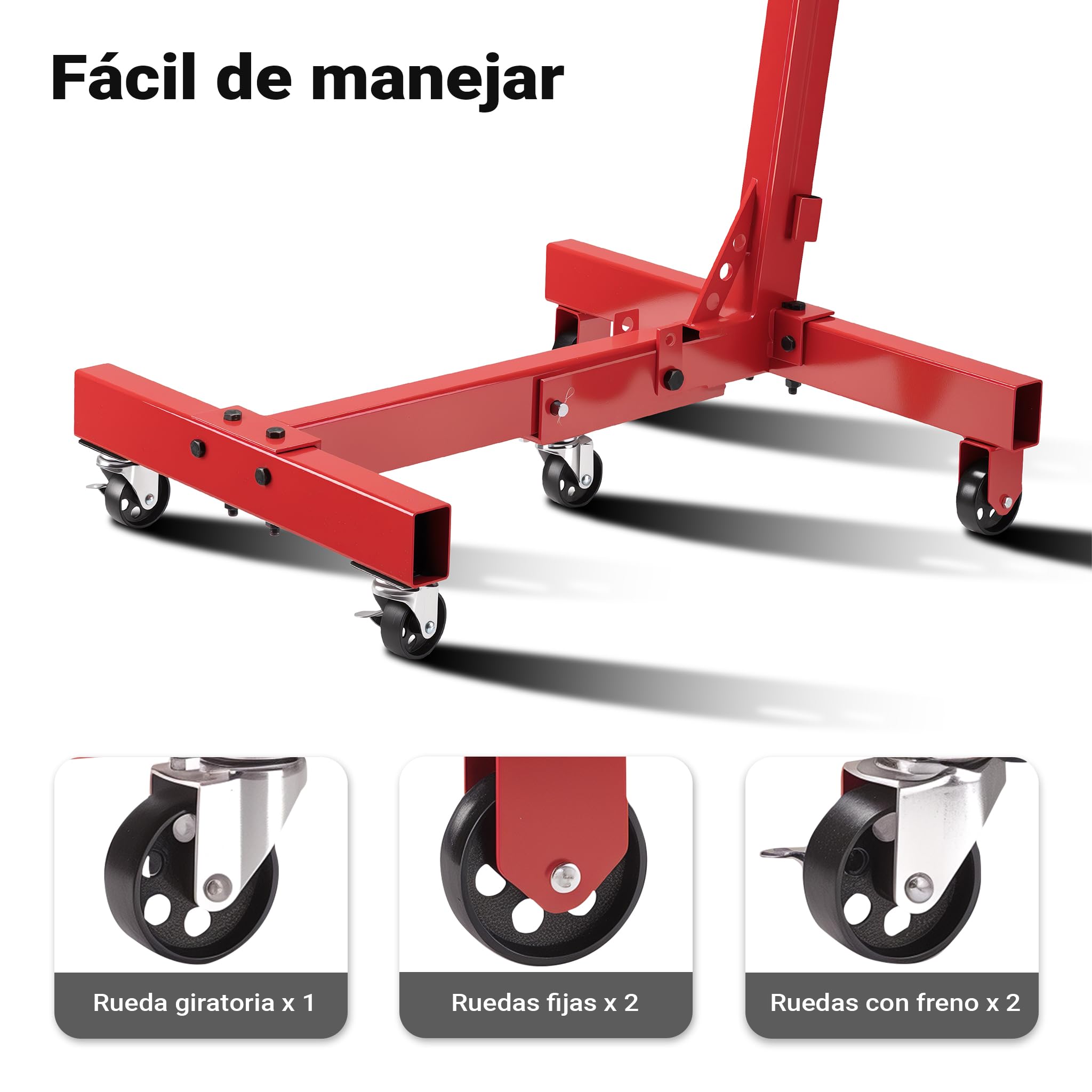 Wiltec Soporte de motor hasta 680 kg elevador gato de transmisión con ruedas pivotantes en 360° caballete de caja de cambios con cabezal de montaje ajustable y giratorio